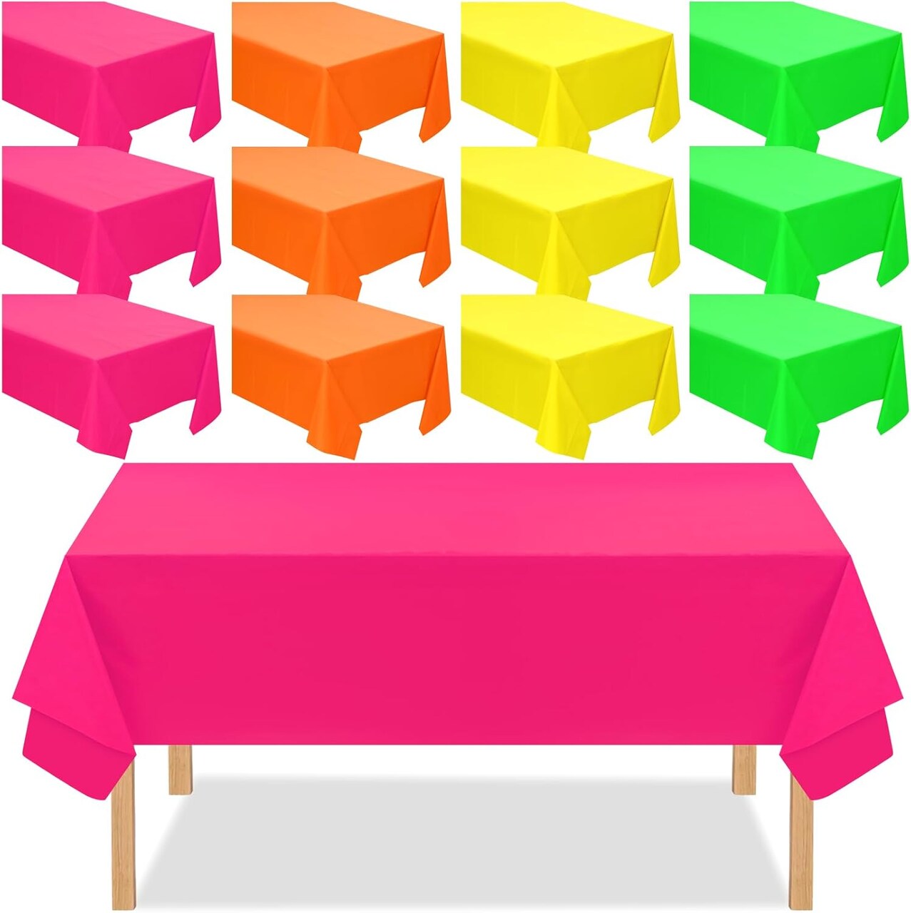 12 Pack Assorted Neon Color Plastic Tablecloth Disposable (54 x 72 Inch,Bright Color)